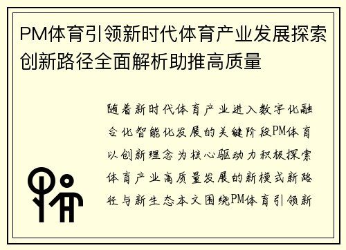 PM体育引领新时代体育产业发展探索创新路径全面解析助推高质量